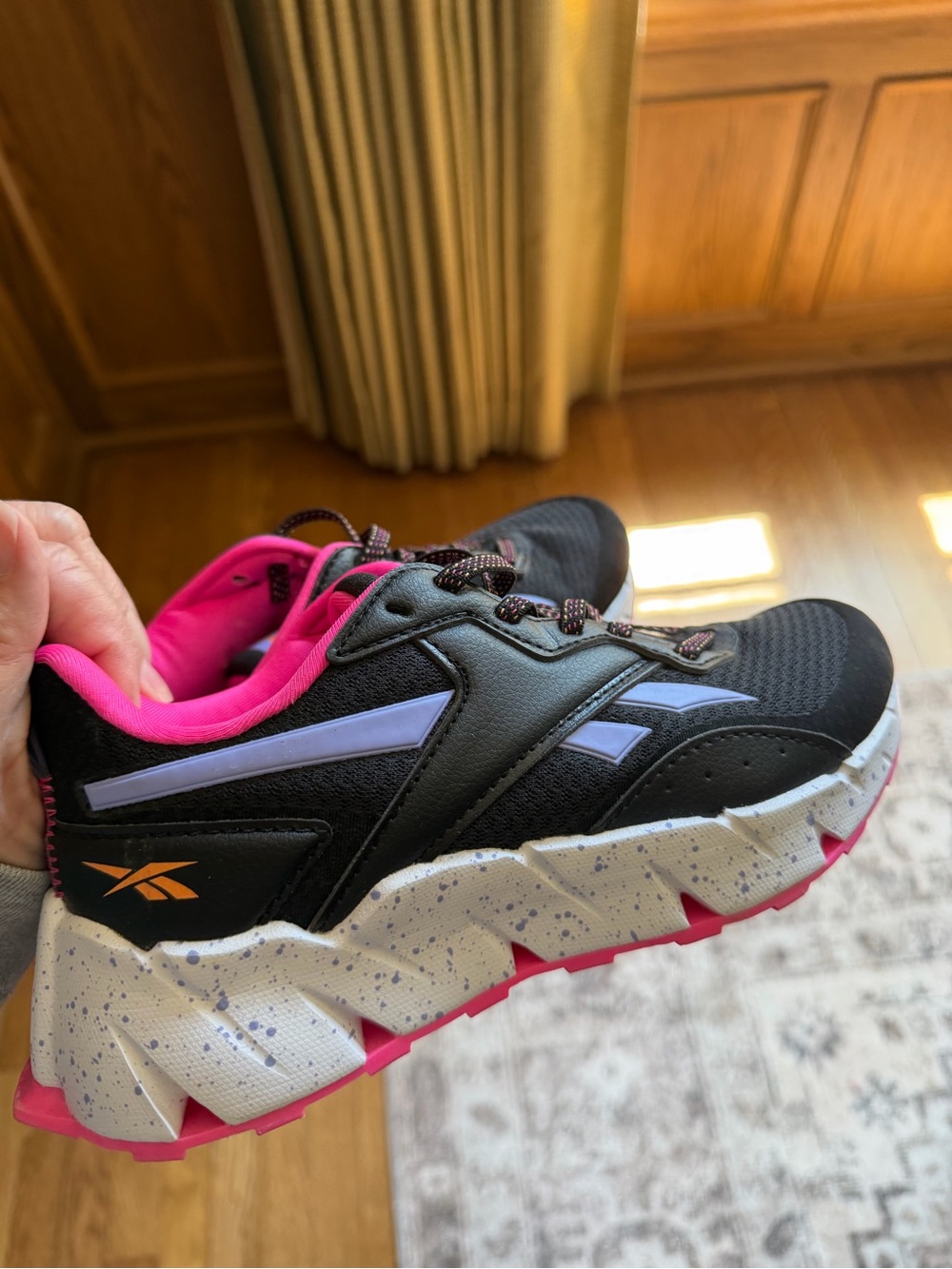 Reebok Black Sneakers with Pink Lining and Purple Details